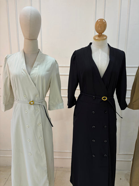 Women Elegant Double Breasted Blazer Long Dress With Waist Belty